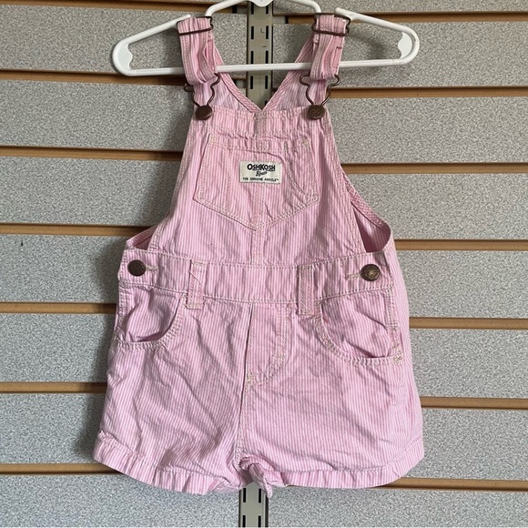 OshKosh B'gosh Other - Vintage Osh Kosh Pink White Stripe Shortalls 24 Months Toddler Girl Denim